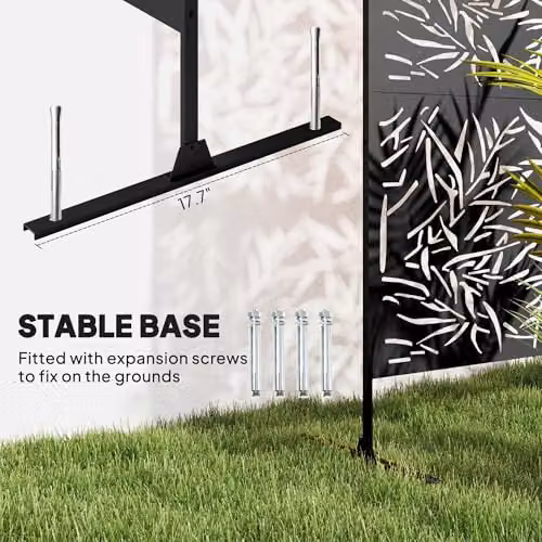 Outsunny Freestanding Metal Decorative Garden Privacy Screen, Black, H: 198 cm, W: 122 cm, D: 45 cm – 4