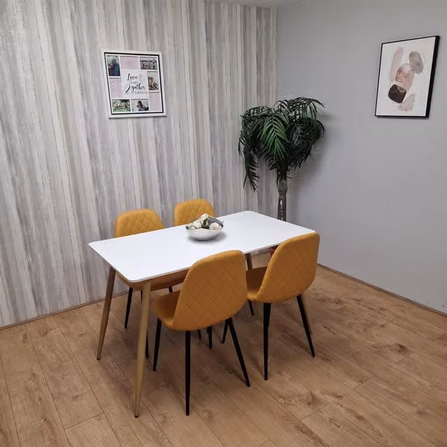 KOSY KOALA Modern Rectangular White Dining Table and 4 Yellow Chairs Set