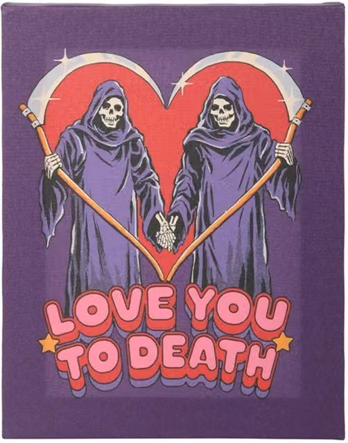 Steven Rhodes Love You To Death Canvas Plaque in Blue and Purple, W: 19 cm, H: 25 cm