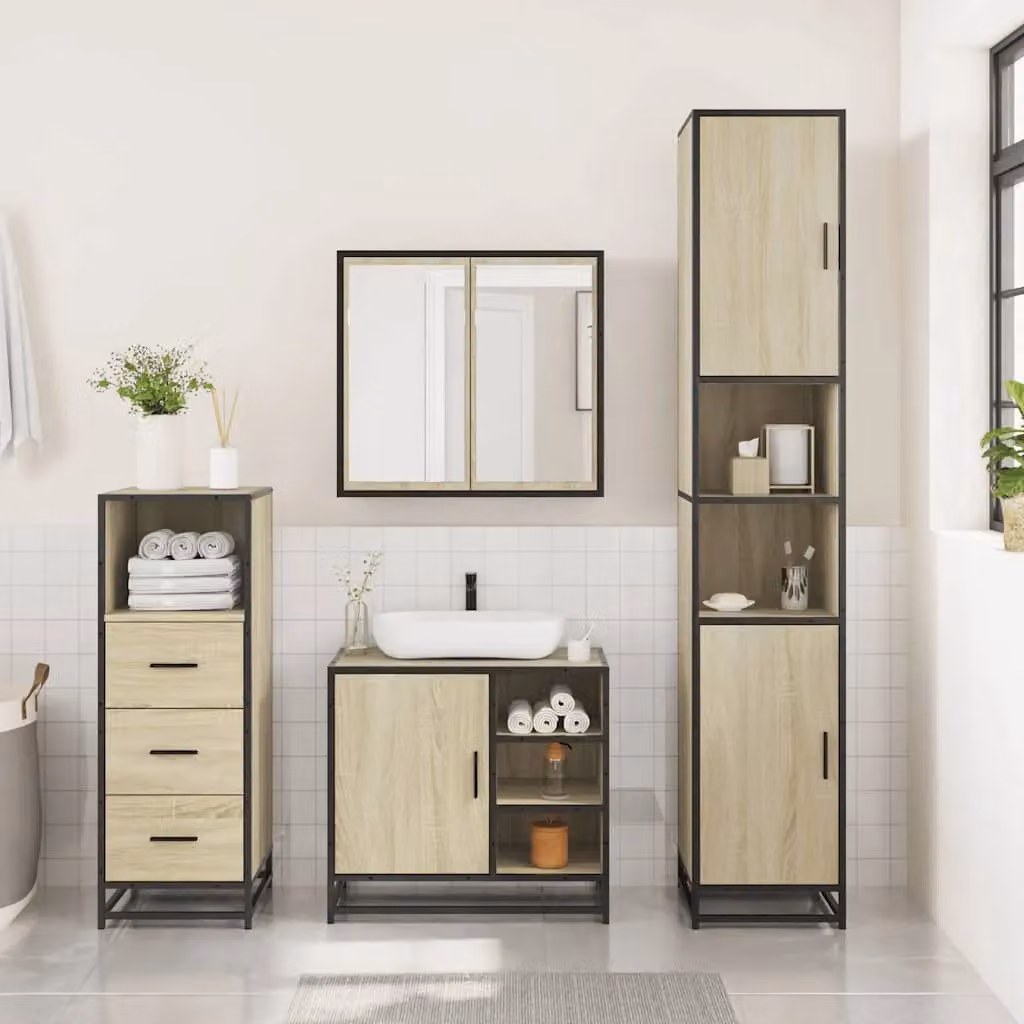 Berkfield Home 3 Piece Industrial Bathroom Furniture Set in Sonoma Oak Brown – 2