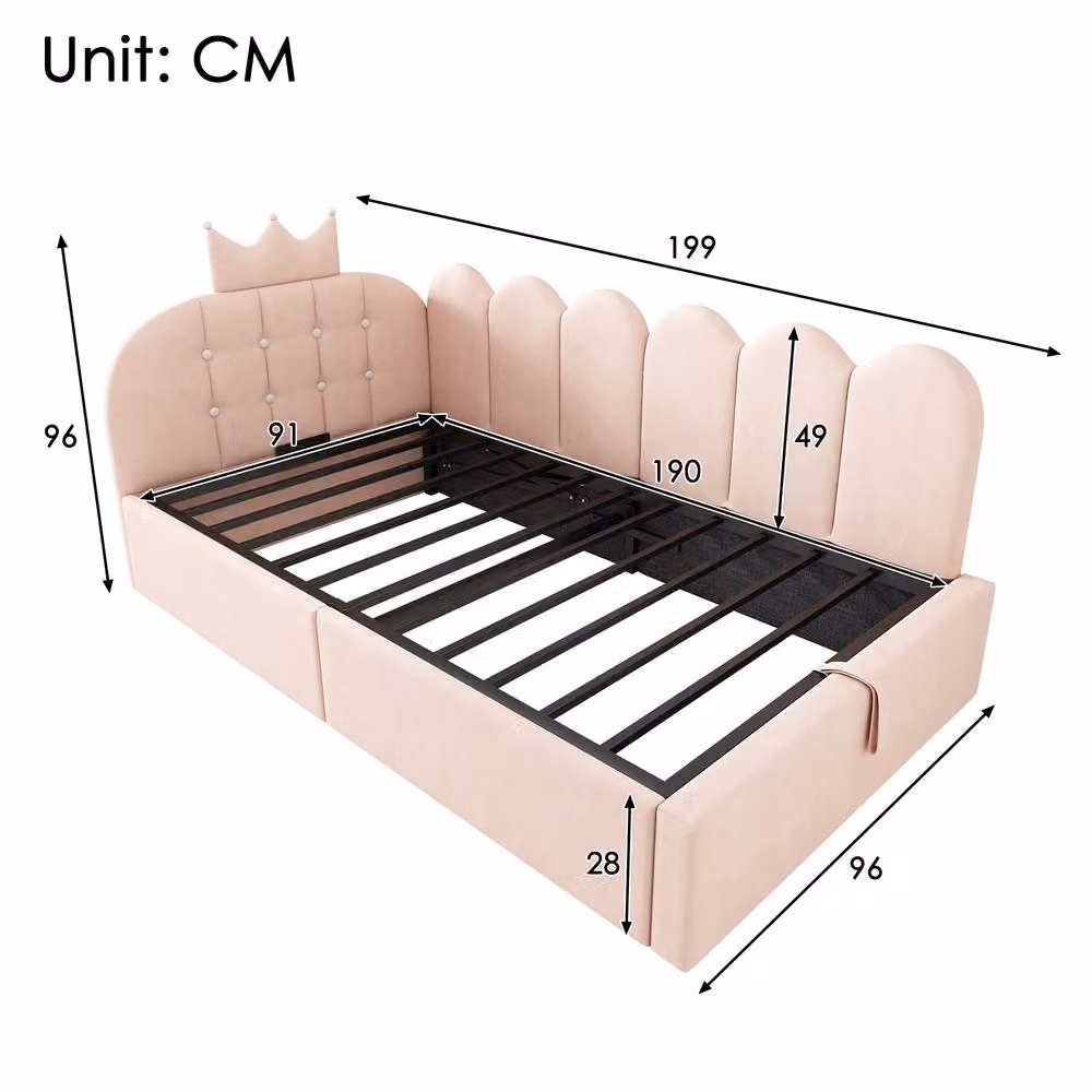 BTM Pink Velvet Single Daybed Sofa Bed with Hydraulic Storage, W/D/H: 190 x 90 x 96 cm – 2