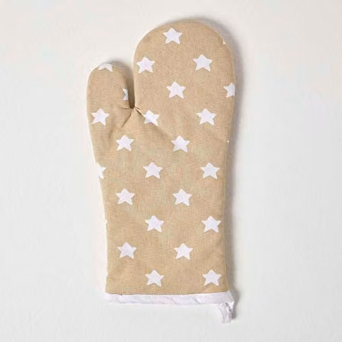 Homescapes Cotton Oven Glove in Beige and White
