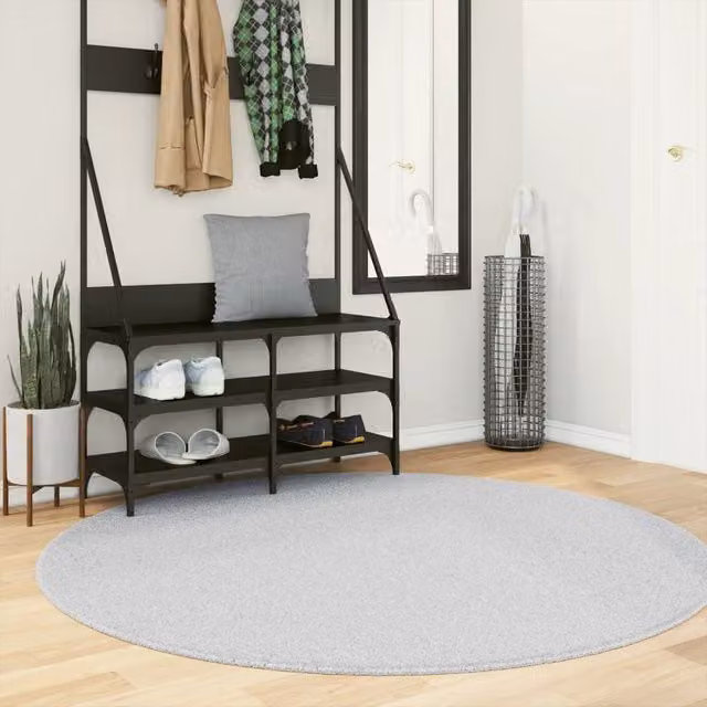 Berkfield Home HUARTE Round Grey Short Pile Washable Polyester Rug, Diameter: 160 cm
