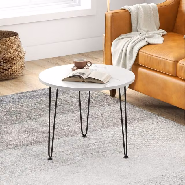 Costway Modern Round Faux Marble Coffee Table in White
