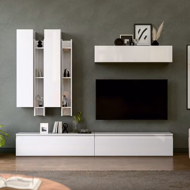 Decorotika Porto Wall Mounted Entertainment Center in High Gloss White
