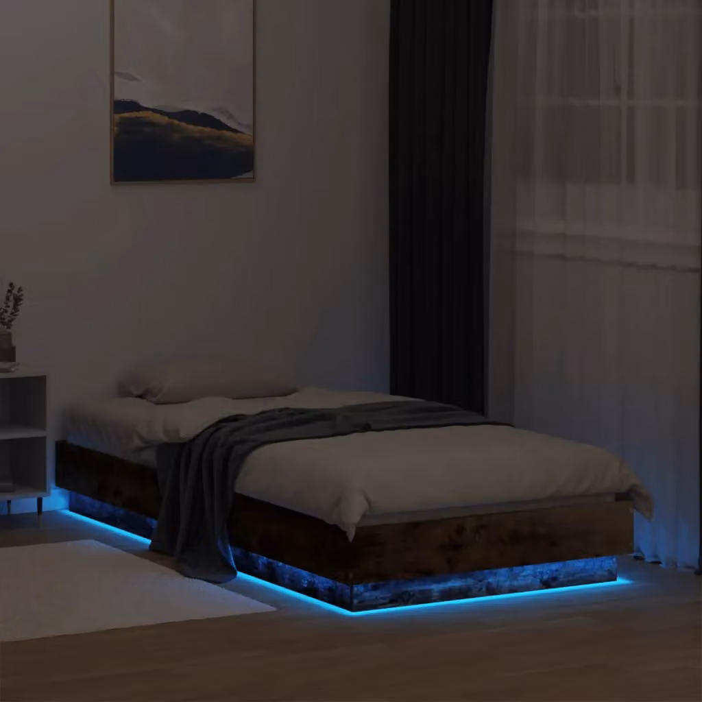 Berkfield Home Small Single Bed Frame in Smoked Oak Brown with LED Lights and USB Charging Port, W/D/H: 75 x 190 cm – 4