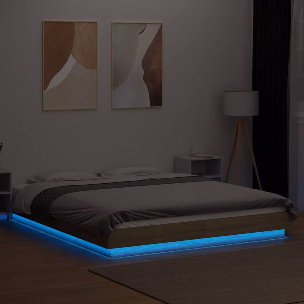 Berkfield Home Durable Sonoma Oak Bed Frame with Under-Bed LED Lighting in Brown, 160 x 200 cm – 3