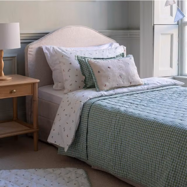 Avery Row Quilted Single Bedspread in Green Greenhouse Gingham Checked Pattern – 1