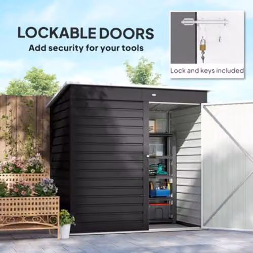 Outsunny Modern Pent Metal Garden Shed in Grey with Lockable Door – 1