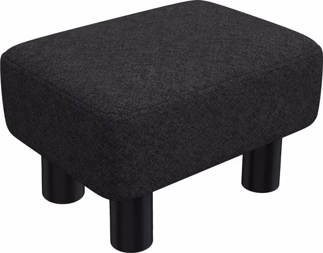 HOMCOM Black Linen Fabric Cube Footstool Ottoman with Wood Frame and Plastic Legs – 1