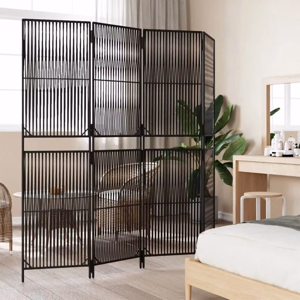 Berkfield Home 4 Panel Black Poly Rattan and Steel Room Divider – 3