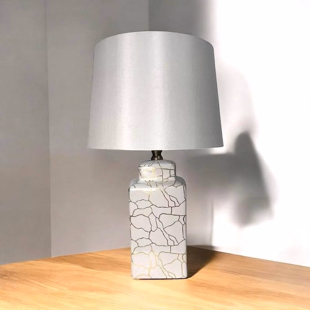 Minster Ceramic Table Lamp and Shade in Silver, W/D/H: 36 x 30 x 59 cm – 2