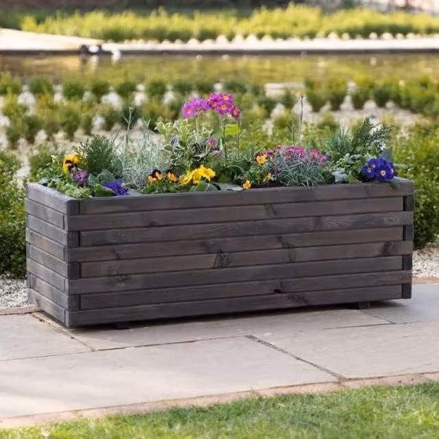 Primrose Grey Treated Pine Raised Trough Outdoor Garden Planter W/D/H: 70 x 40 x 35 cm