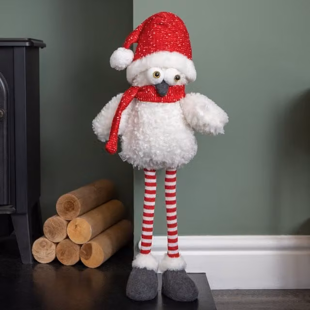 Samuel Alexander White Standing Plush Christmas Goggle Owl with Santa Hat, Height: 60 cm