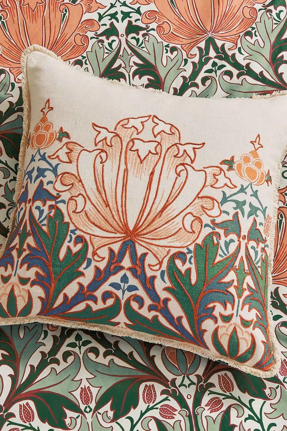 Morris & Co Floral Cotton Cushion in Petrol, Peach and Blue, W/D/H: 50 x 50 x 1 cm – 2