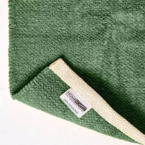 Homescapes Plain Modern Chenille Cotton Rug in Green, W: 45 cm, D: 45 cm, H: 45 cm – 3