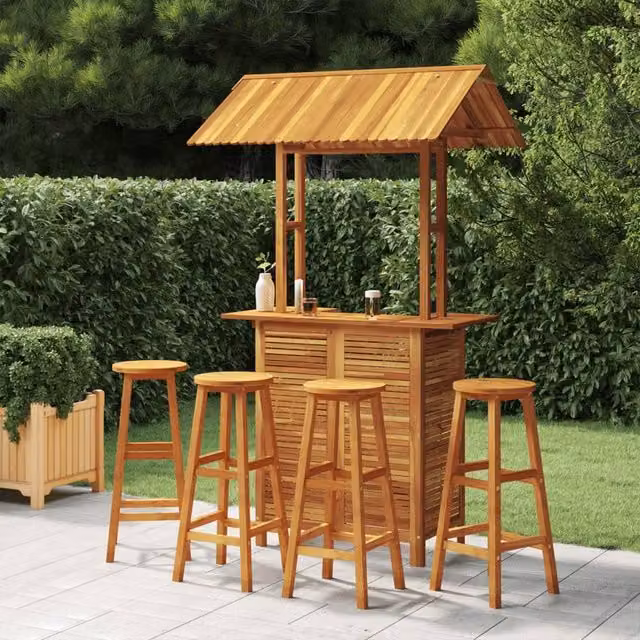 Berkfield Home 5 Piece Garden Bar Set in Brown Solid Acacia Wood
