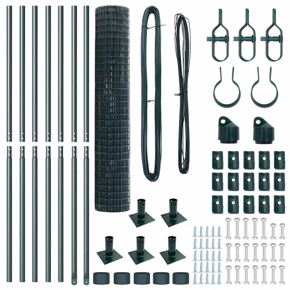 Berkfield Home Green Euro Fence with 7 Flanged Posts, Galvanised Steel, W: 10 m, H: 1.5 m – 5