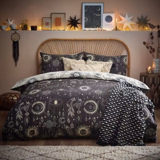 Make it a Home Reversible Celestial Galaxy Stars Duvet Cover Set, Multicolour and Black, 90 x 200 cm
