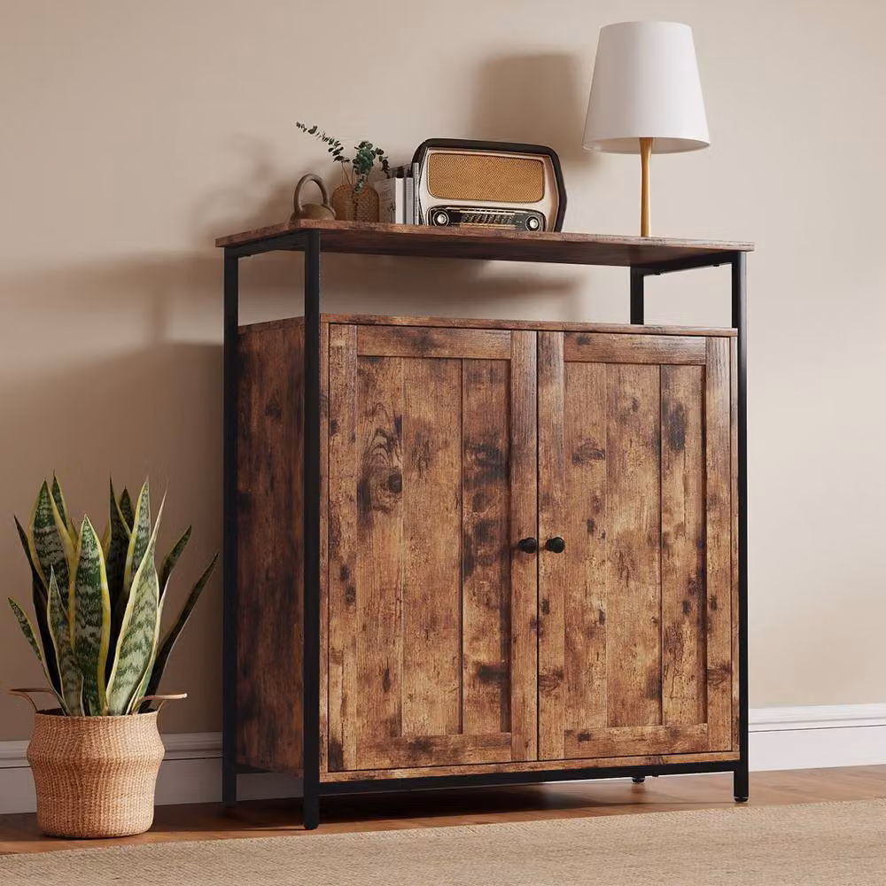 Levede Industrial Style Storage Cabinet in Brown with 2 Doors and Adjustable Shelves – 2