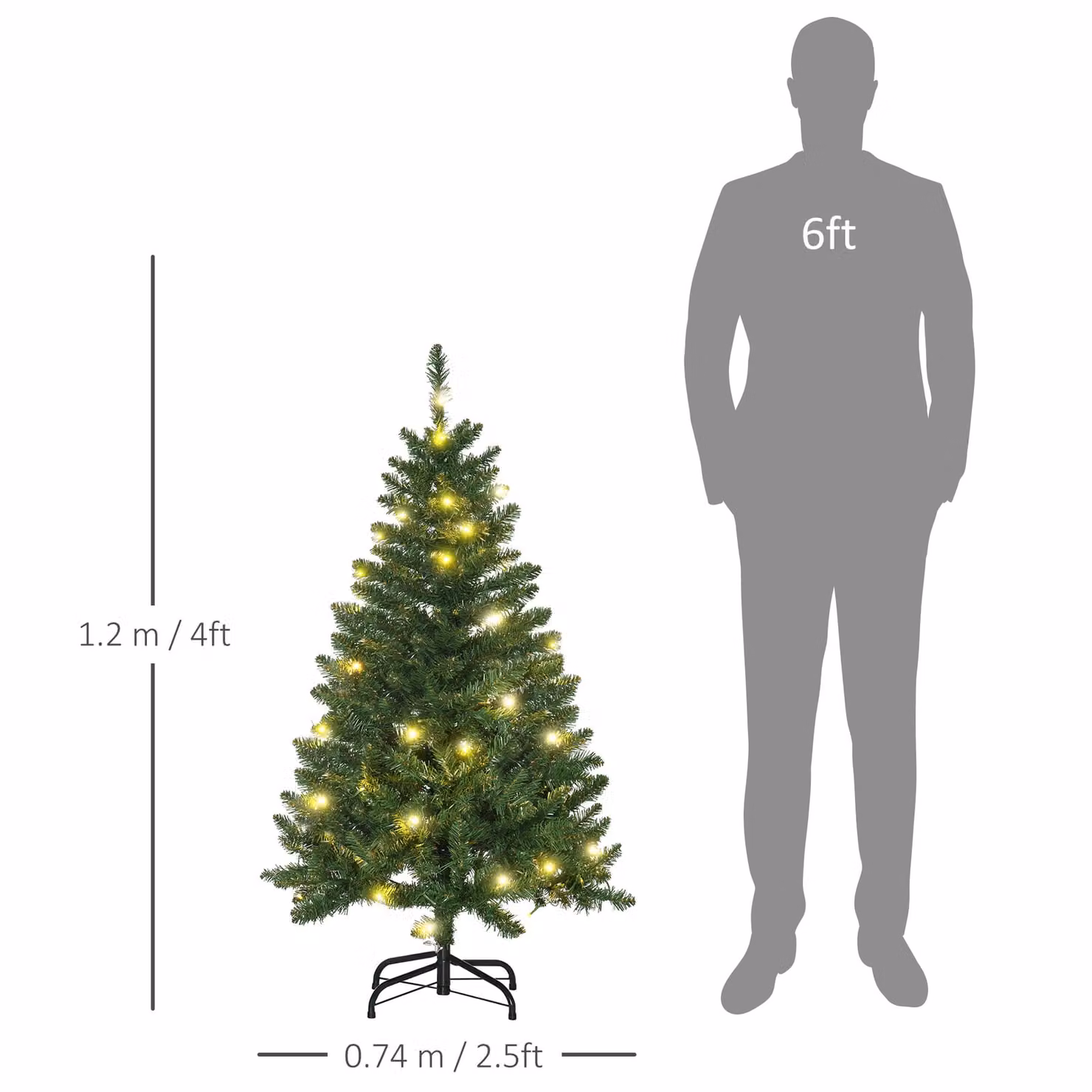 HOMCOM 4ft Prelit Artificial Christmas Tree with Warm White LED Lights, Green – 3