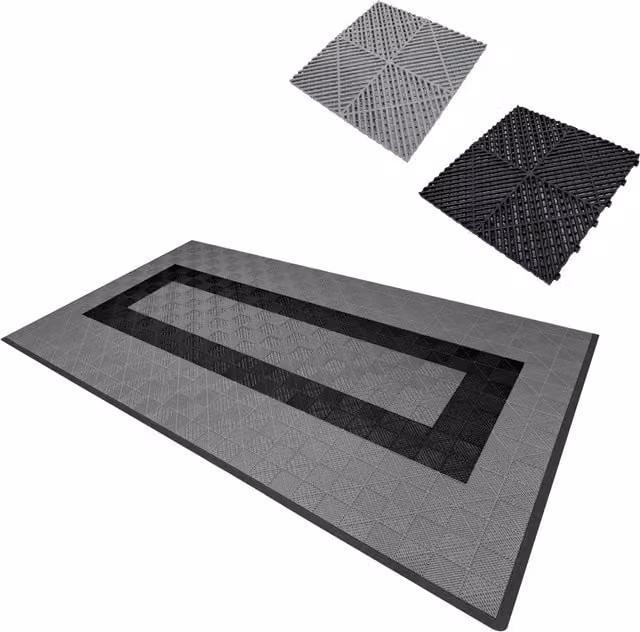 Monstershop Industrial Vented Garage Floor Tiles with Edges, Plastic, 90 Grey and 30 Black – 1
