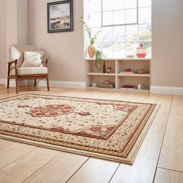 The Rug Shop UK Traditional Easy To Clean Stain-Resistant Floral Area Rug in Ivory, W: 200 cm, L: 290 cm – 1