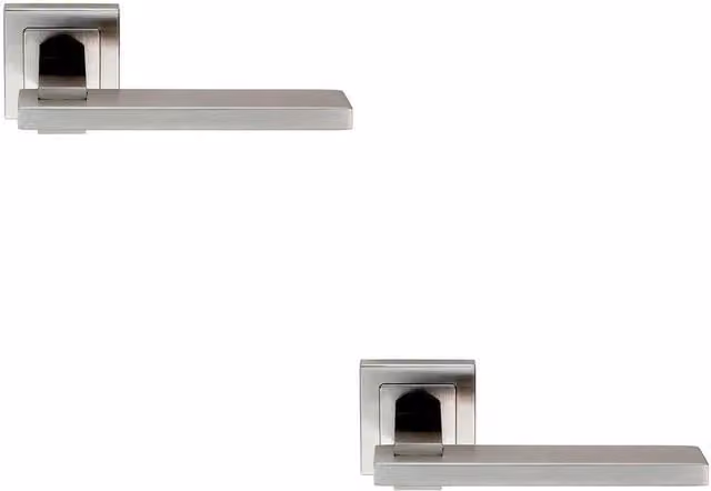 Loops 2x Pair Square Cut Rectangular Handle on Square Rose in Brushed Satin Silver Stainless Steel with Concealed Fixings