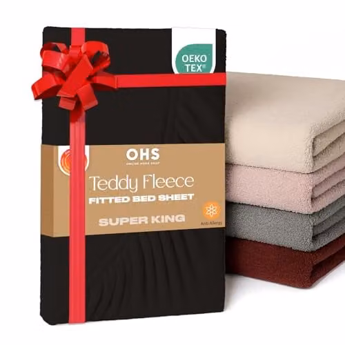 Brentfords Teddy Fleece Thermal Fitted Bed Sheet, Black, 200 x 200 cm