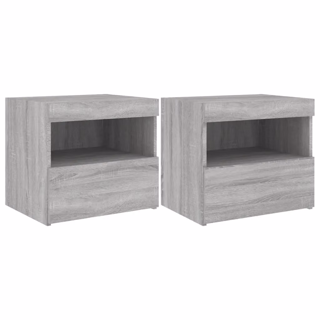 Berkfield Home Set of 2 Modern Grey Sonoma Bedside Cabinets with Integrated LED Lights, W/D/H: 50 x 40 x 45 cm – 2