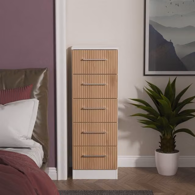 Ready Assembled 2 U Gloucester 5 Drawer Tall Bedside Chest in White – 1
