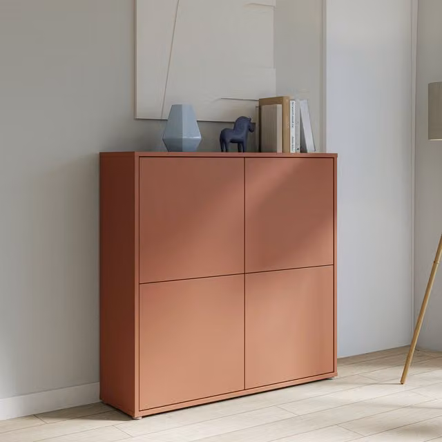 Furniture To Go Alice Springs 4 Door Modern Storage Cabinet in Sand and Orange