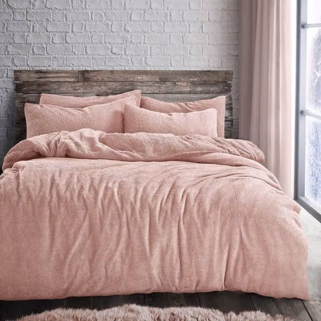 VELOSSO Pink Hygge Thermal Fleece Duvet Cover and Pillowcase Set