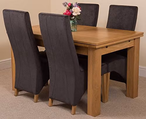 Oak Furniture King Richmond Extendable Oak Dining Table and 4 Black Upholstered Lola Fabric Chairs Set – 1