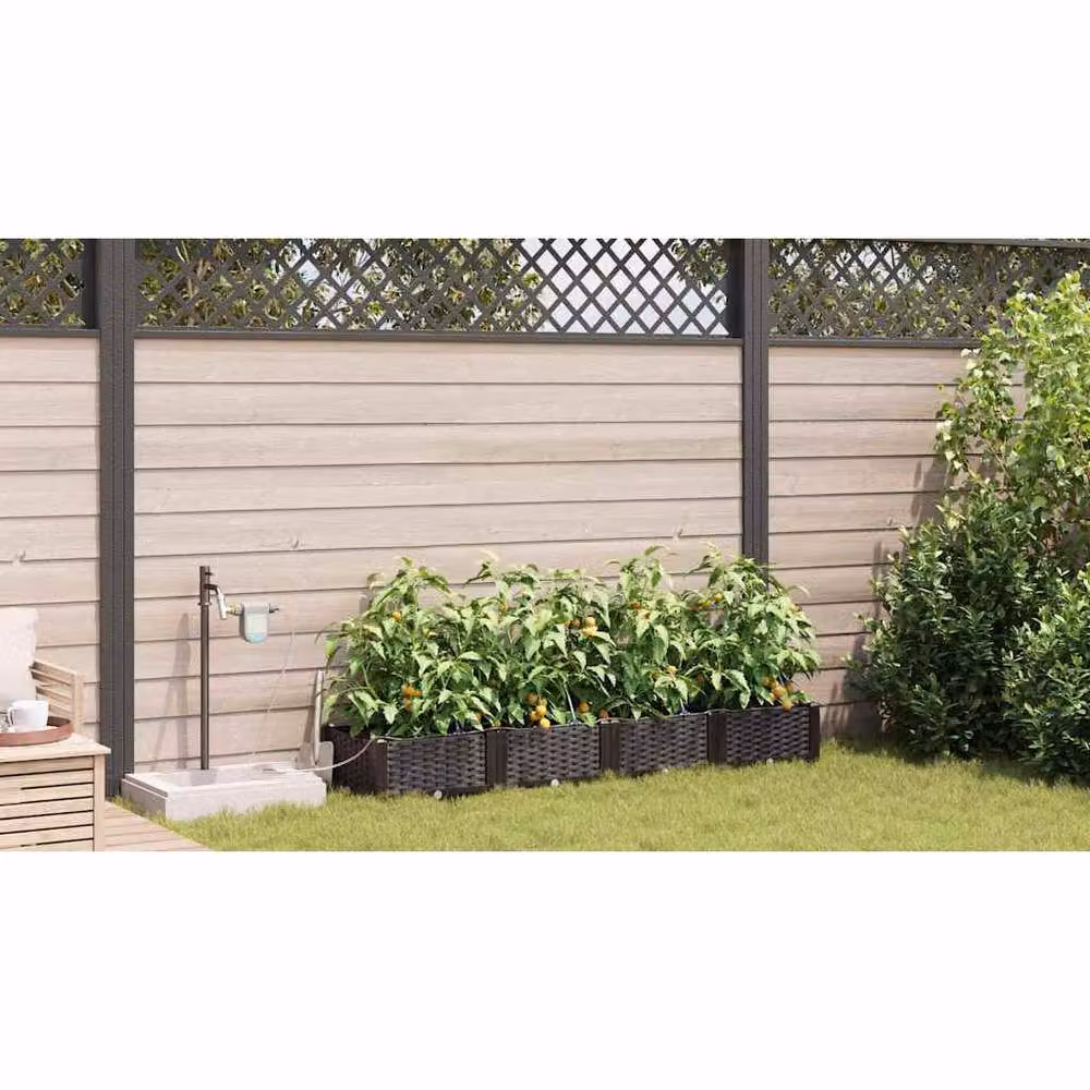 Berkfield Home Garden Planters with Water Irrigation System, 4 Piece Set, Brown – 3