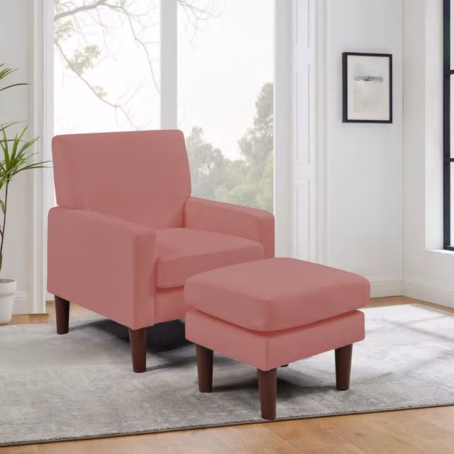Comfy Living Modern Pink Plush Velvet Lounge Chair with Footstool
