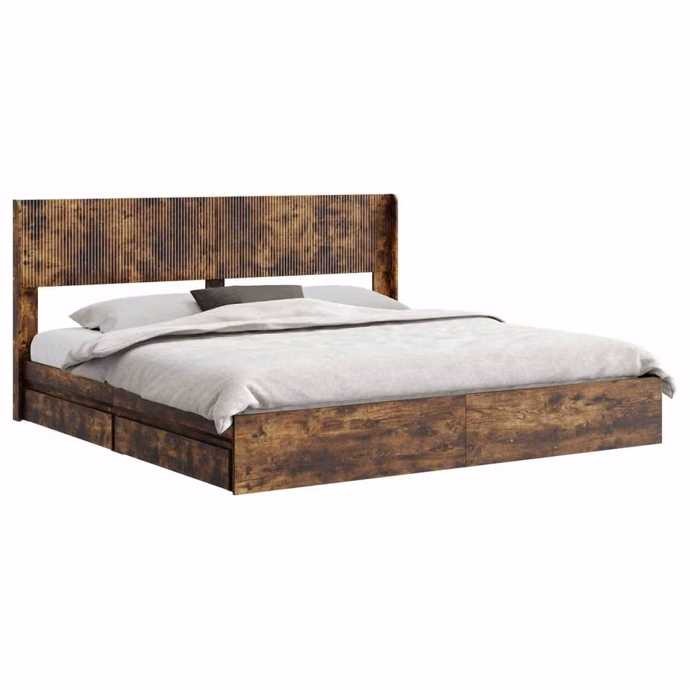 Berkfield Home Modern Bed Frame with Headboard and Side Compartment Storage, Smoked Oak, Brown, W/D/H: 180 x 200 cm – 2