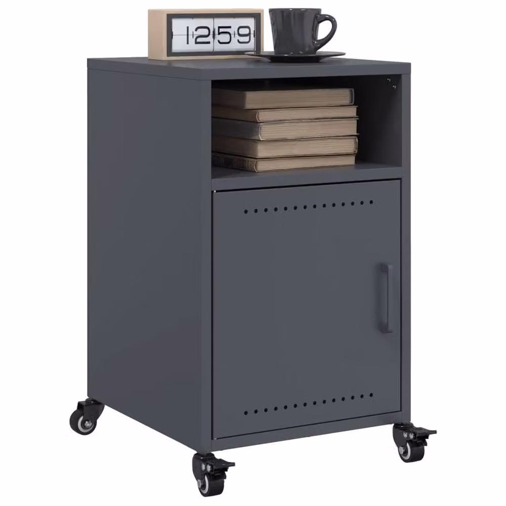 Berkfield Home Set of 2 Anthracite Metal Bedside Cabinets with Hinged Doors and Internal Shelves, W/D/H: 36 x 39 x 59 cm – 1