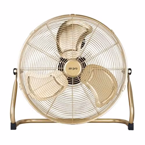 Air Pro 20 inch Gold Metal Floor Fan with 3 Speed Settings and Adjustable Tilt