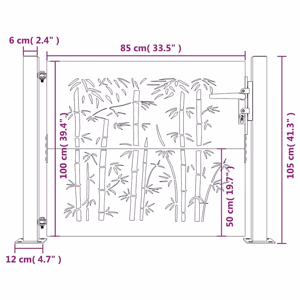 Berkfield Home Garden Gate in Brown Corten Steel with Bamboo Design, W/H: 105 x 105 cm – 5