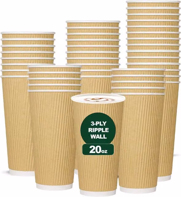 ECONX Brown Disposable Kraft Paper Coffee Mugs, 50 Pack