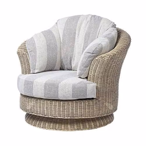 Desser Natural Cane Rattan Swivel Armchair in Natural Wash with Athena Stripe Cushions, H82 x W98 x D84 cm