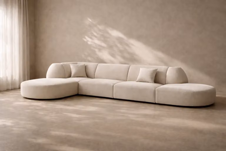 Tommy Franks Marseille Modular 5 Piece L-Shape Sofa in Beige Fabric with Scatter Cushions