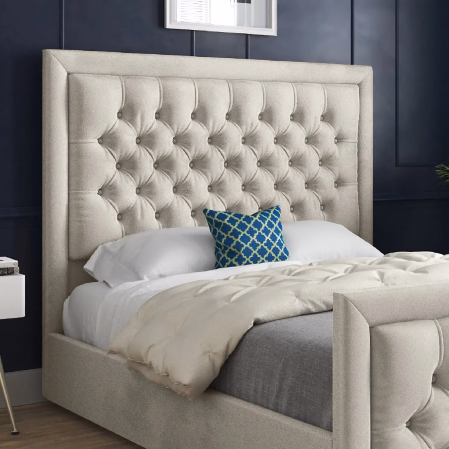 KDMD Rovigo Upholstered Soft Velvet Bed Frame in Cream, Size: Super King (200 x 200 cm) – 2
