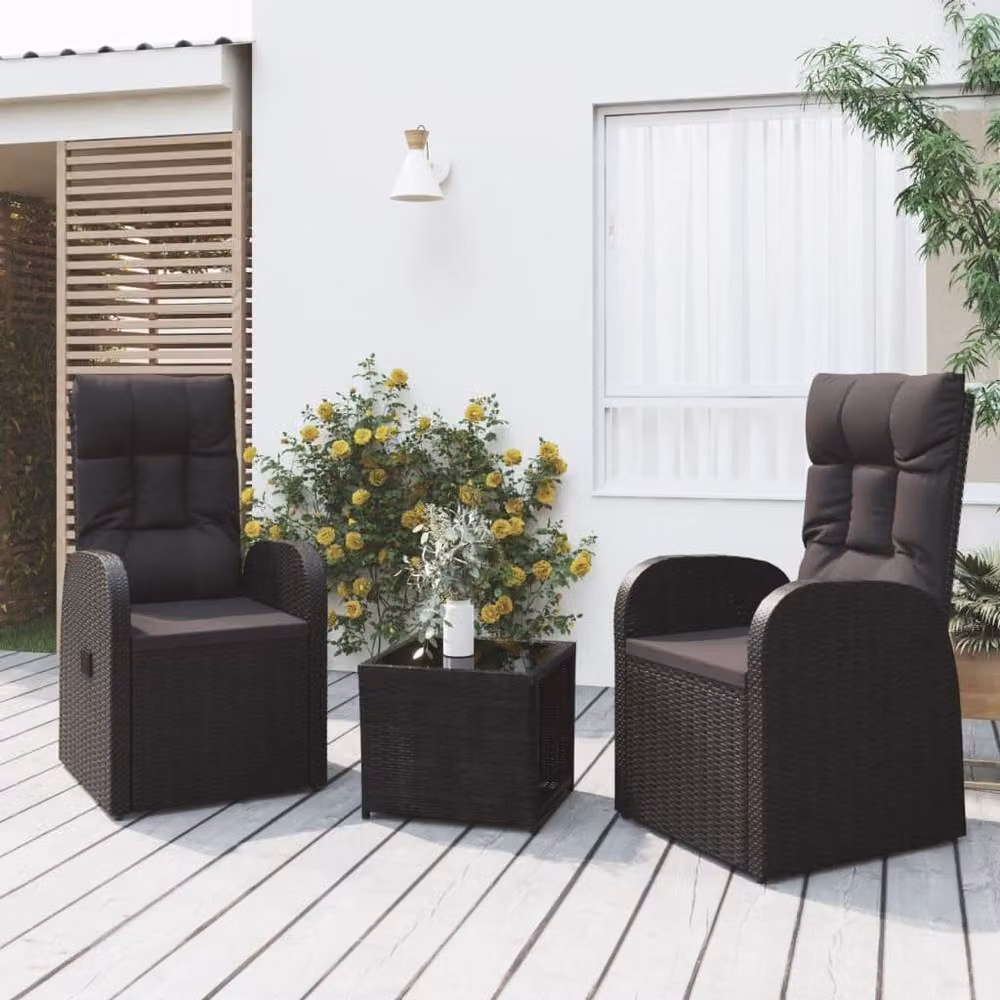 Berkfield Home Beautiful 3 Piece Black Poly Rattan and Powder Coated Steel Garden Lounge Set with Upholstered Cushions – 2