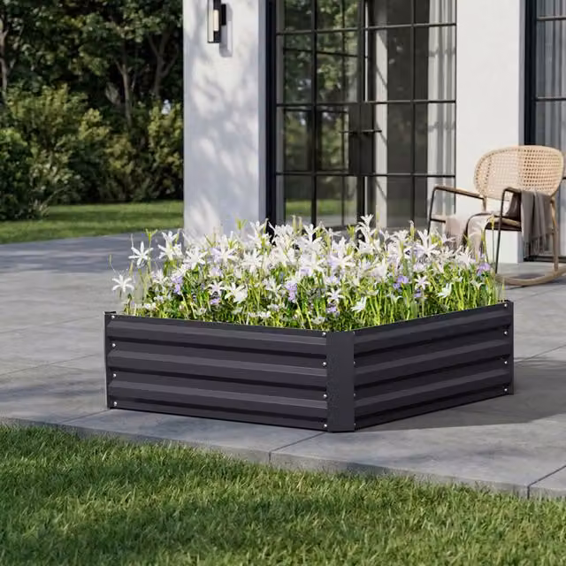 Breeins Galvanised Steel Raised Garden Bed Planter in Anthracite Grey, 100 cm