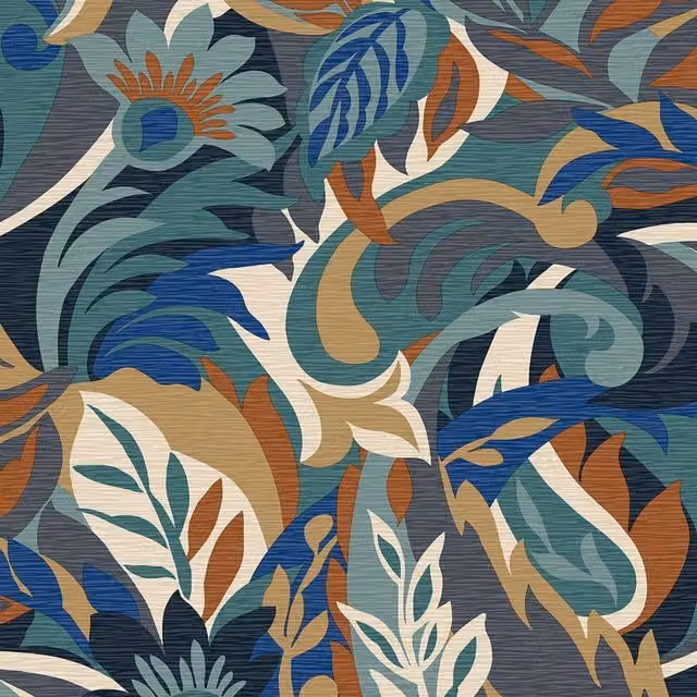 Belgravia Blue Botanical Art Nouveau Floral Leaf Wallpaper Roll – 1