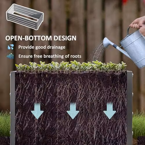 Outsunny Set of 2 Galvanised Steel Raised Garden Beds in Grey, W/D/H: 165 x 50 x 30 cm – 3