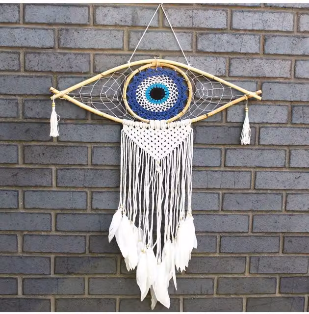 KDMD Protection Dream Catcher Large Macrame Evil Eye Hanging Decoration in Blue, White and Black – 1