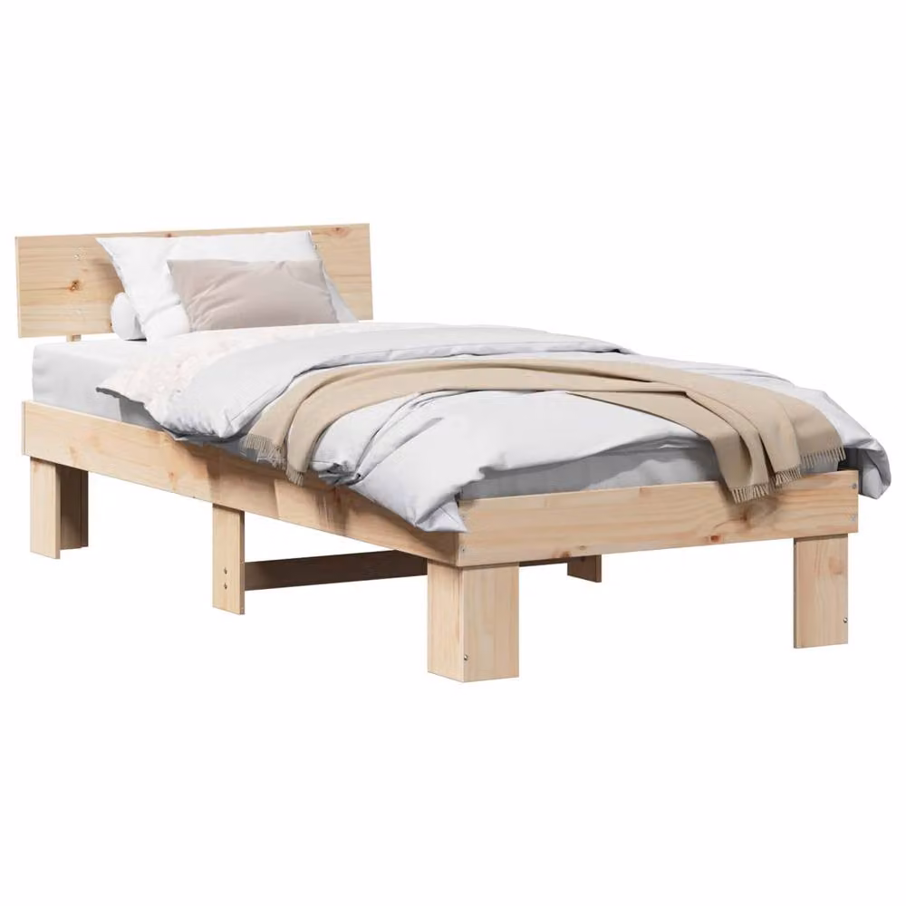 Berkfield Home Solid Pine Wood Bed Frame with Headboard, Brown, W/D/H: 90 x 190 x 73 cm – 2
